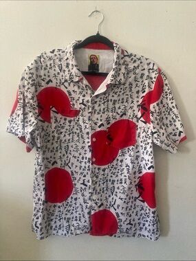 Men's Brixton X Strummer White Button-Down Shirt with Bold Red Graphics